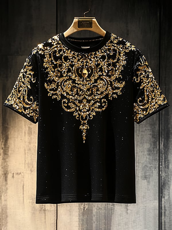 Camiseta ejecutivo European diseño Sequin estampado de manga corta para hombre