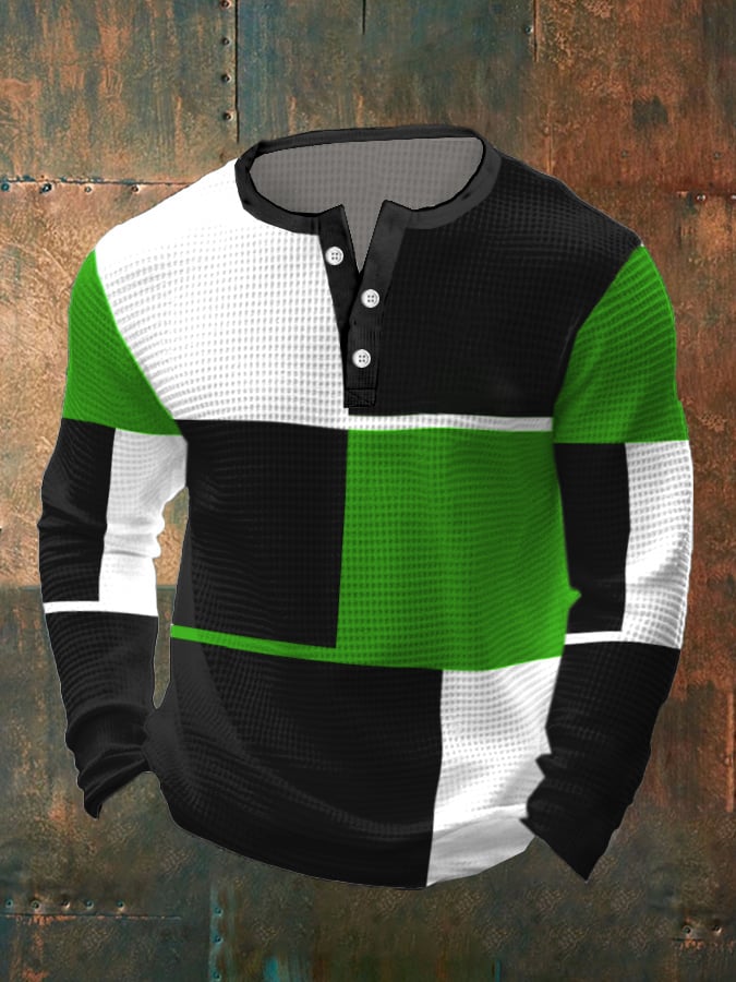 Casual Contrast Waffle Henley para hombre