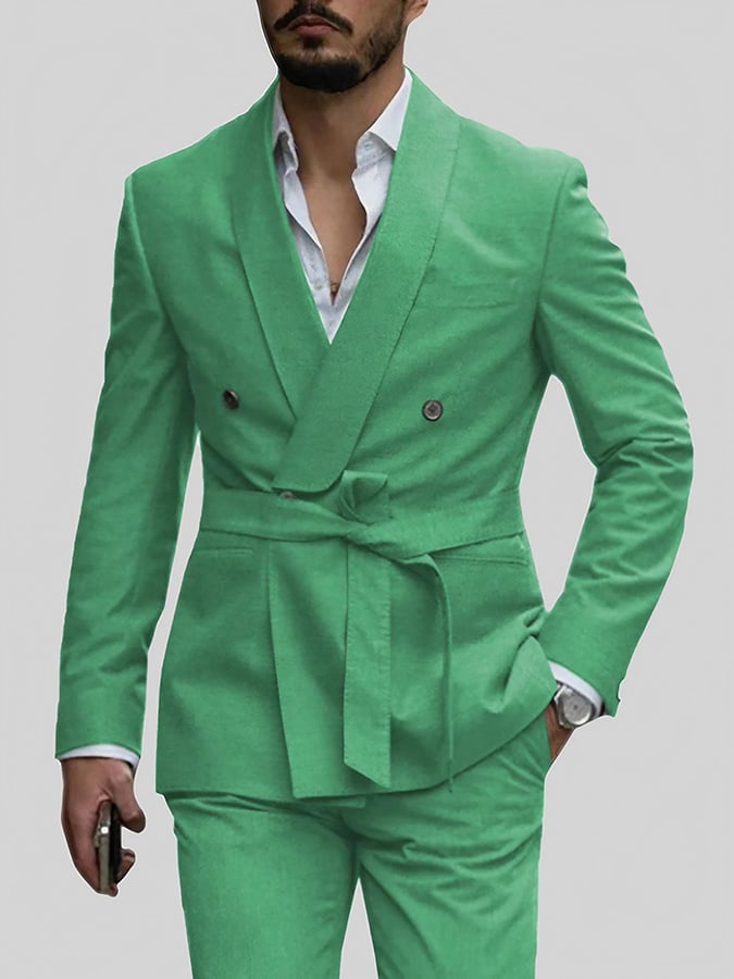 Conjunto de dos piezas casual ejecutivo Banquet Solid cinturón Suit Dress pantalón