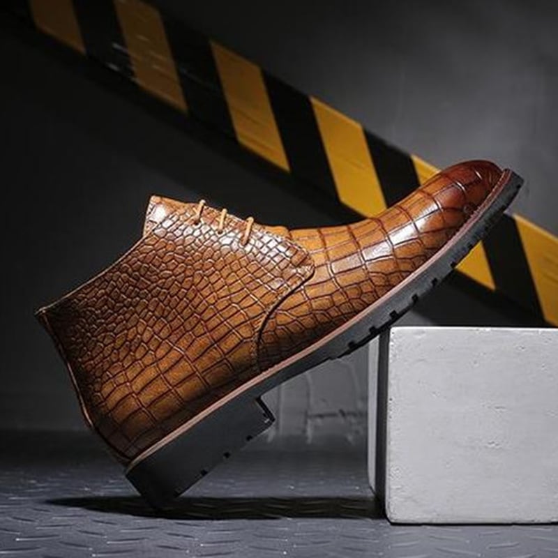 Botas casual Front Lace Up Crocodile diseño cuero para hombre