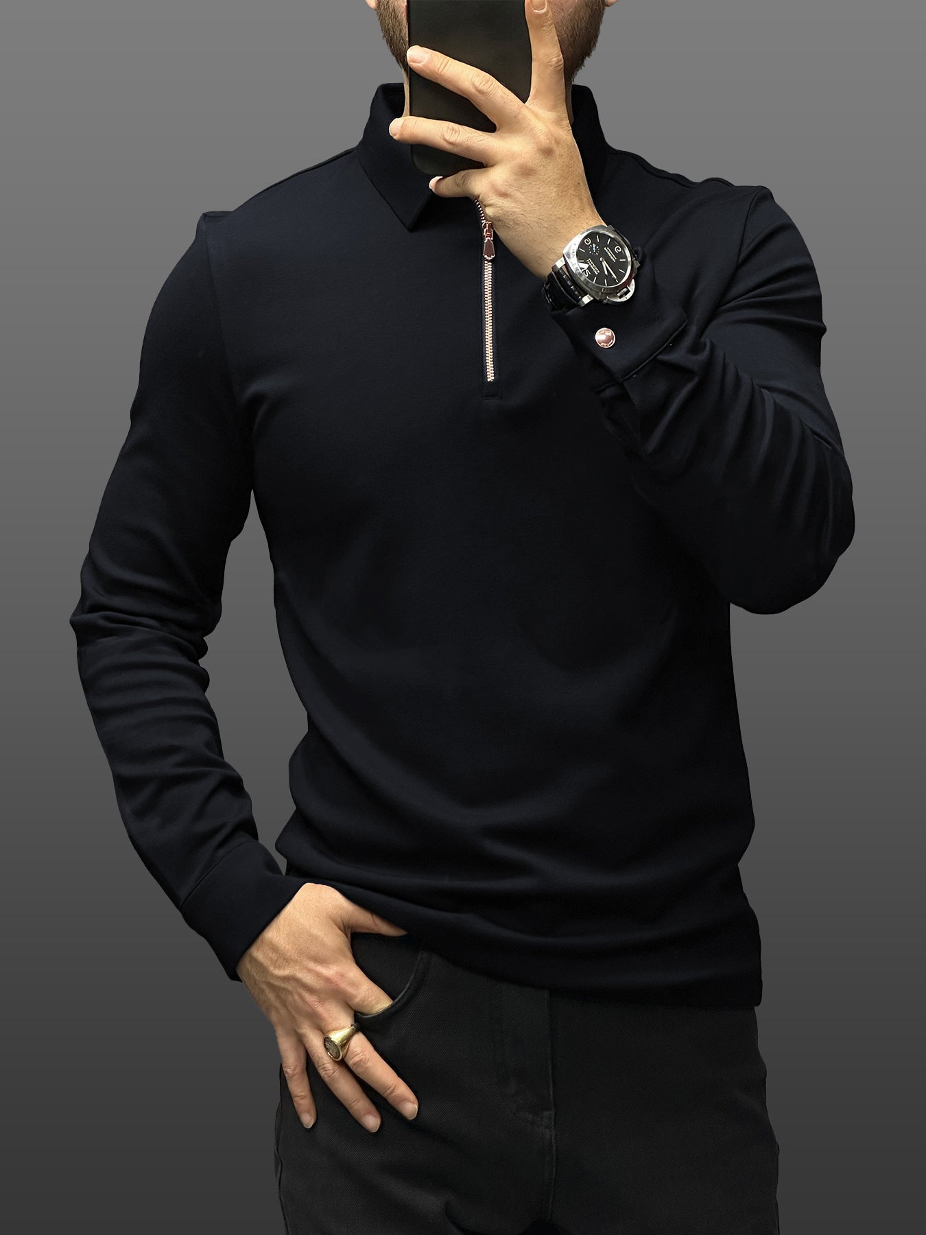 Modal Blend de manga larga Half Zip Polo