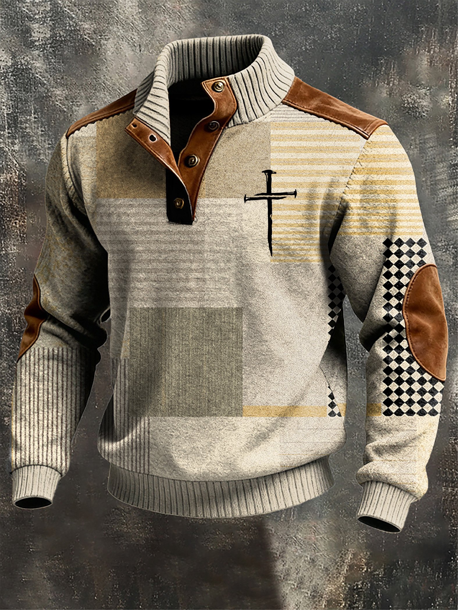 Sudadera vintage Faith Design estampado casual Button-Up -Fast Shipping para hombre