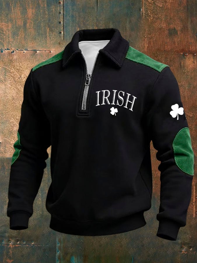 Sudadera St. Patrick's Day estampado casual cierre para hombre
