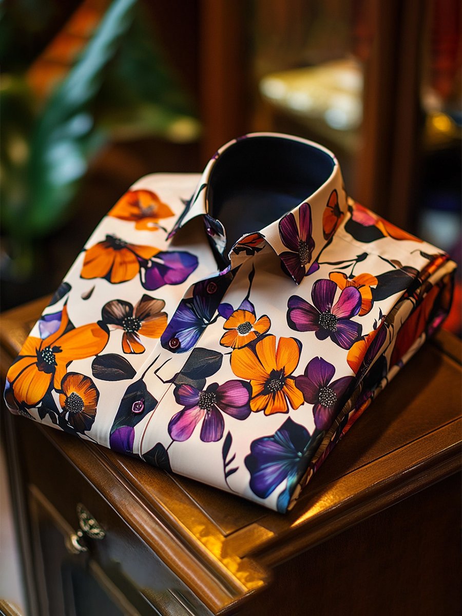 Camisa Resort floral estampado de manga larga para hombre