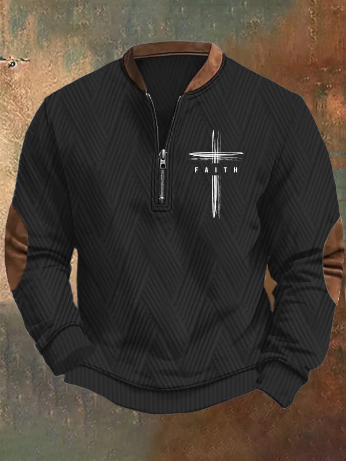 Sudadera retro Faith design jacquard fabric con cierre cuello para hombre