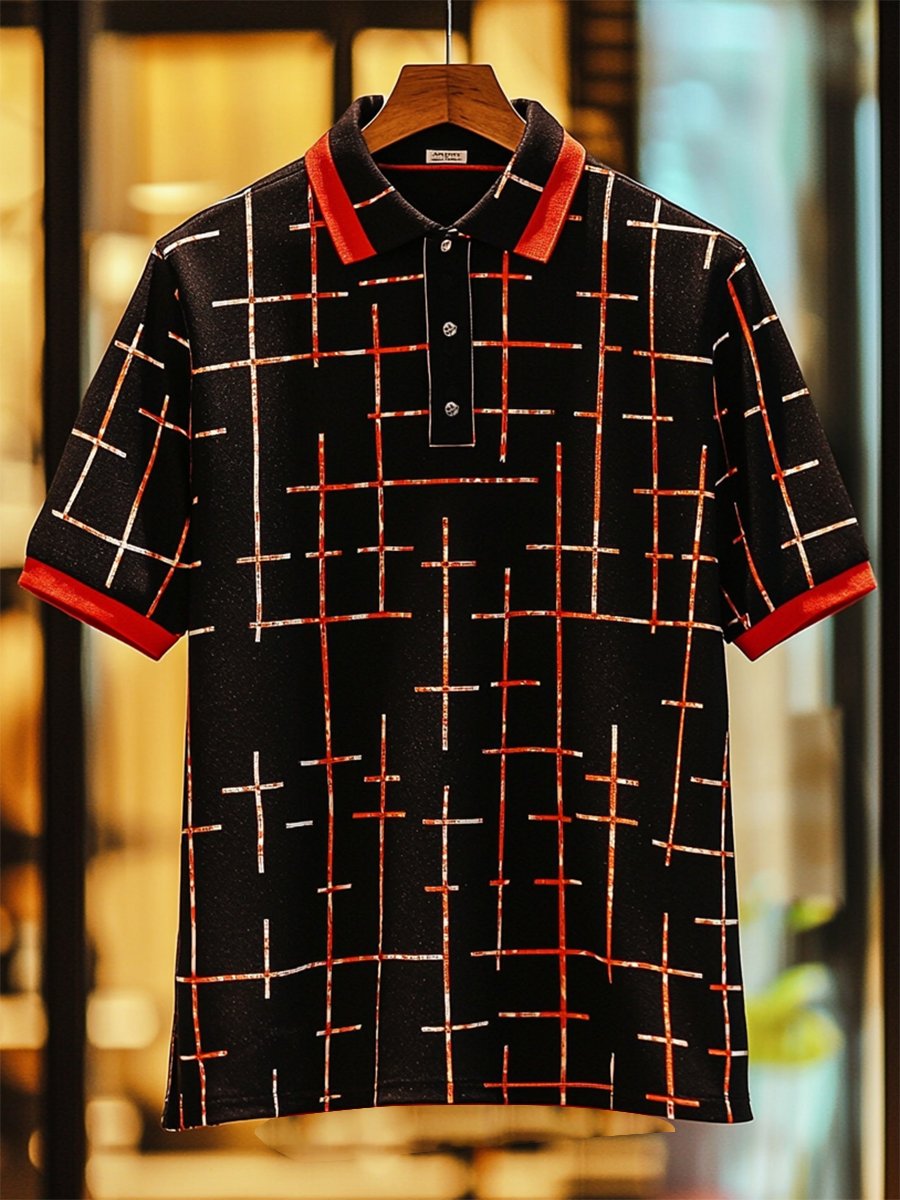Camisa polo vintage casual Cross Art Button de manga corta para hombre