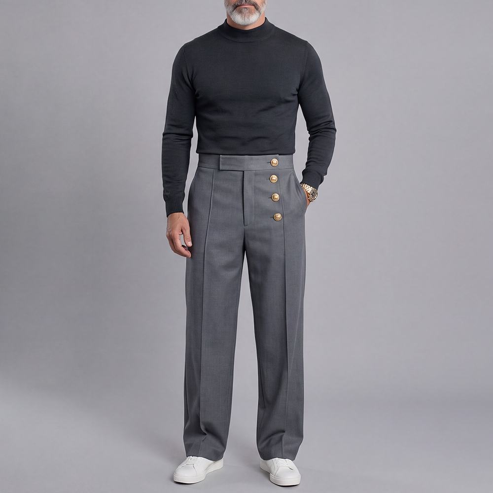 para hombre holgado-Fit, High-Waisted, Wide-Leg, Single-Breasted Dress pantalón