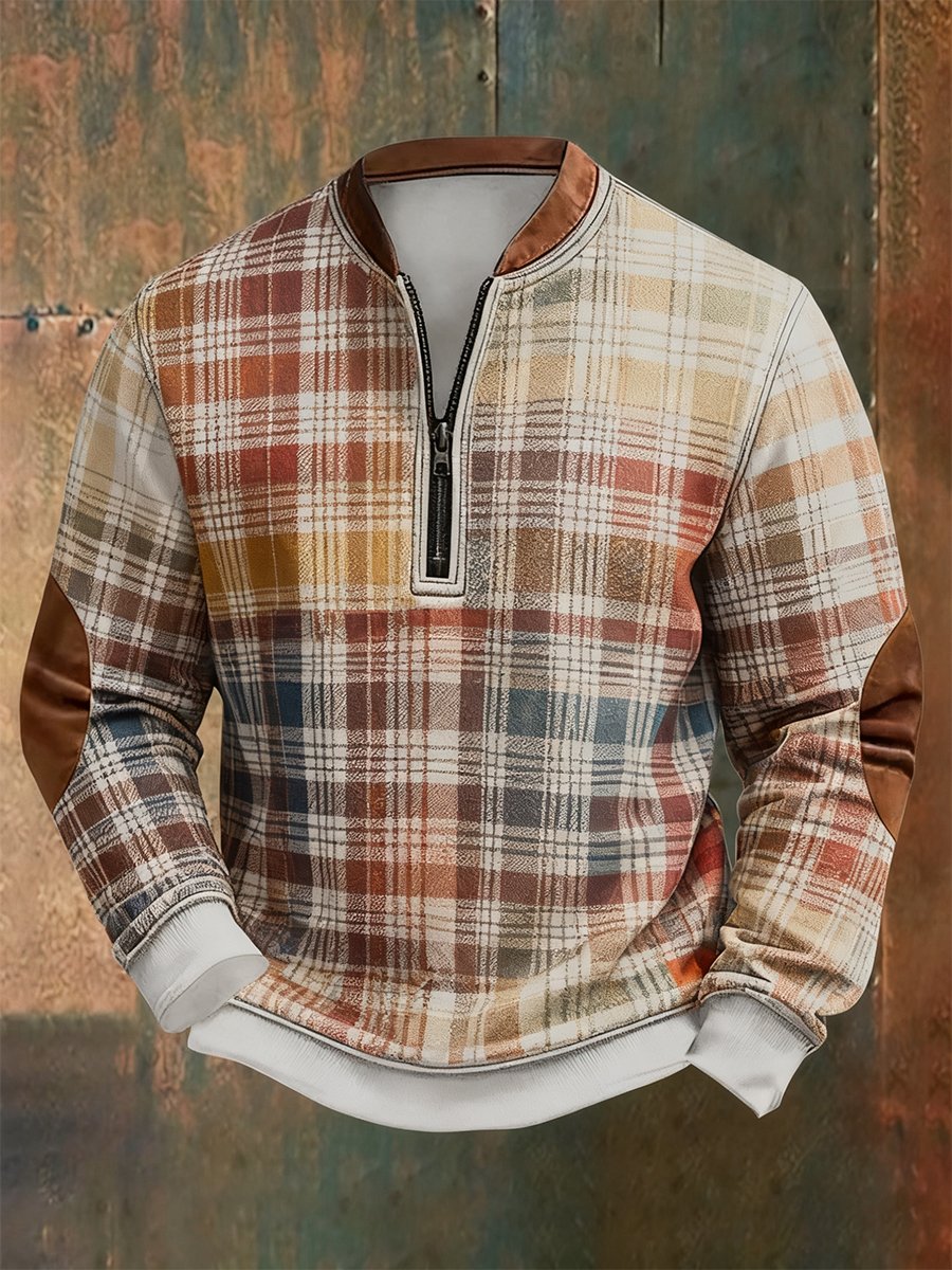 Sudadera retro Bauhaus geométrico Style estampado Quarter Zip para hombre