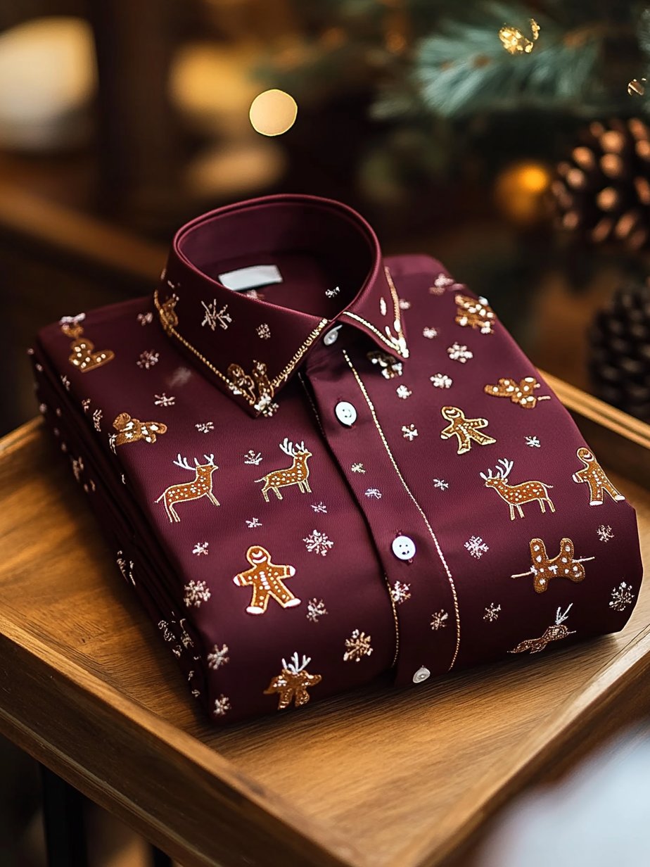 Camisa ejecutivo Christmas estampado de manga larga para hombre