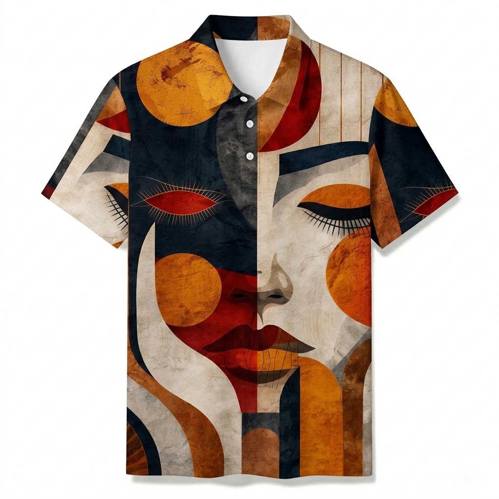 Summer de moda Contrasting Faces estampado Polo de manga corta para hombre