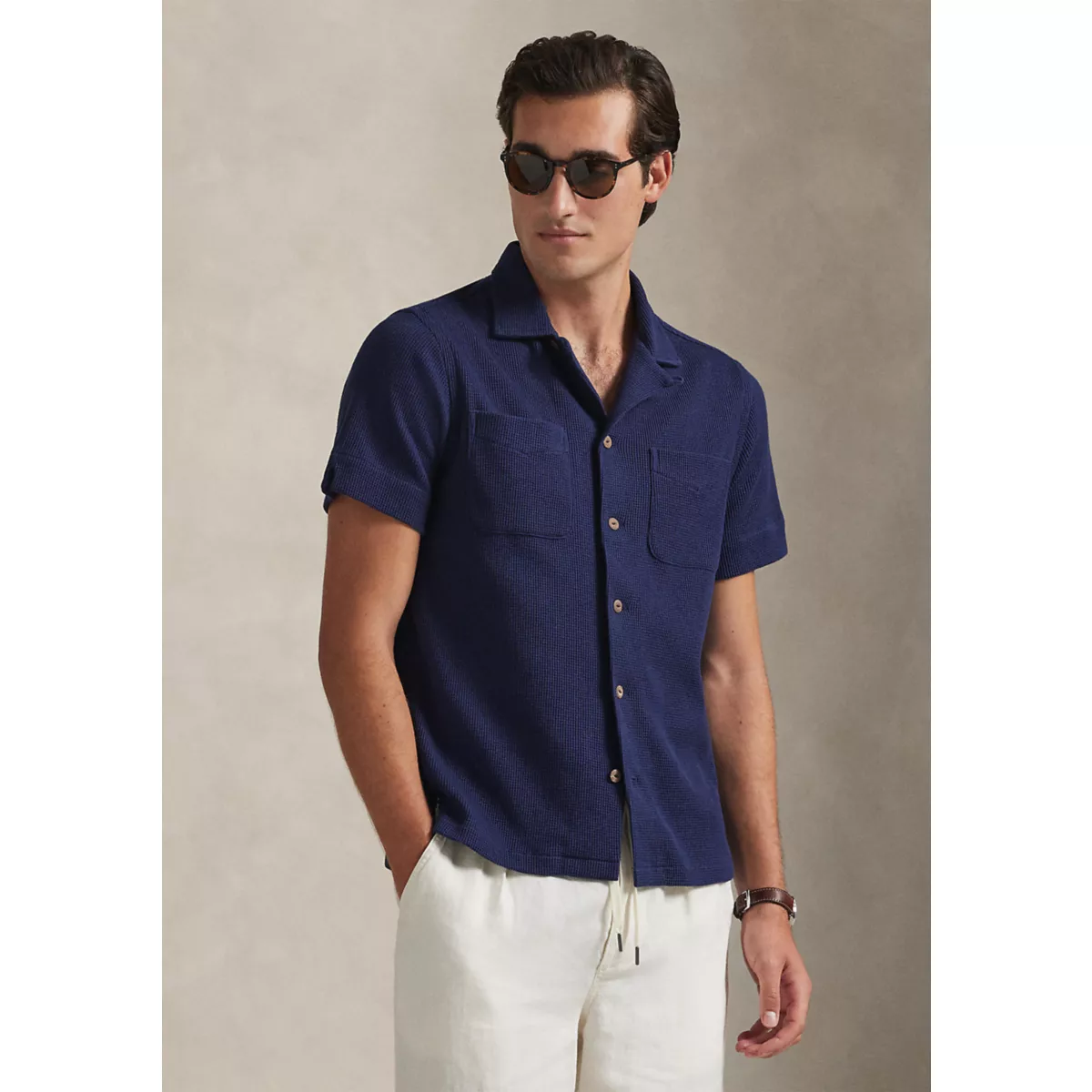Waffle-Knit Cotton-Linen Camp Shirt - 6