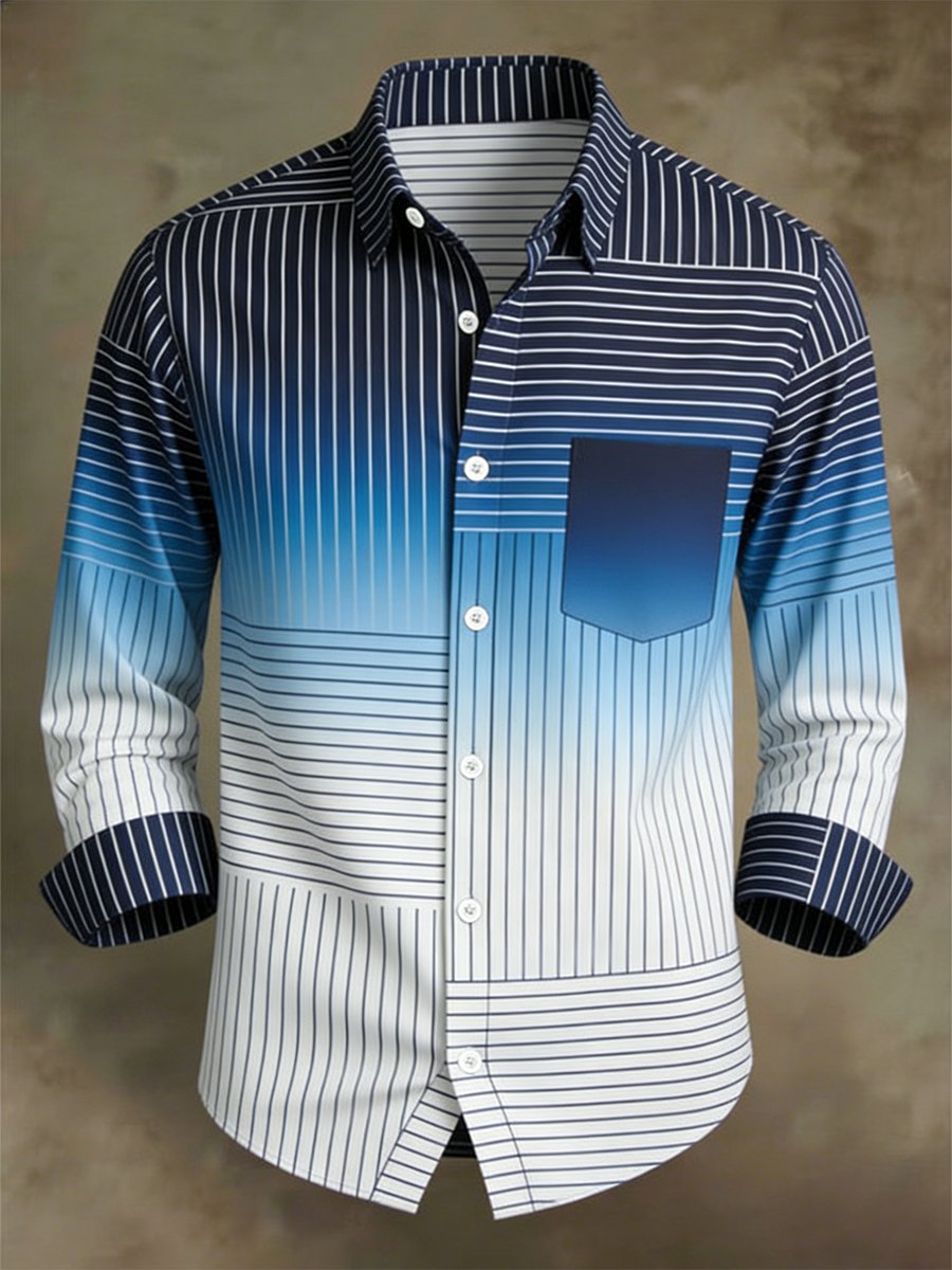 Camisa retro ejecutivo Bag House Geometric de manga larga para hombre