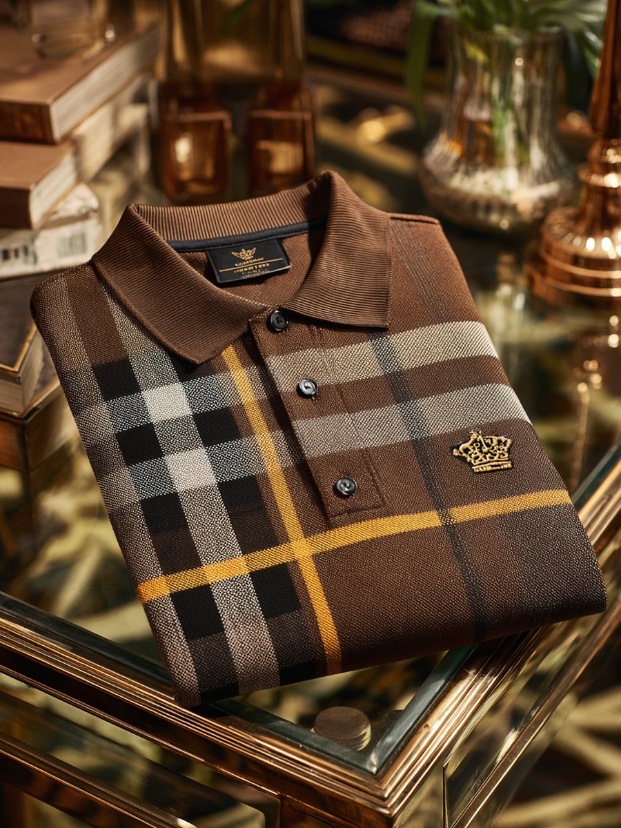Camisa polo Check ejecutivo casual de manga corta para hombre