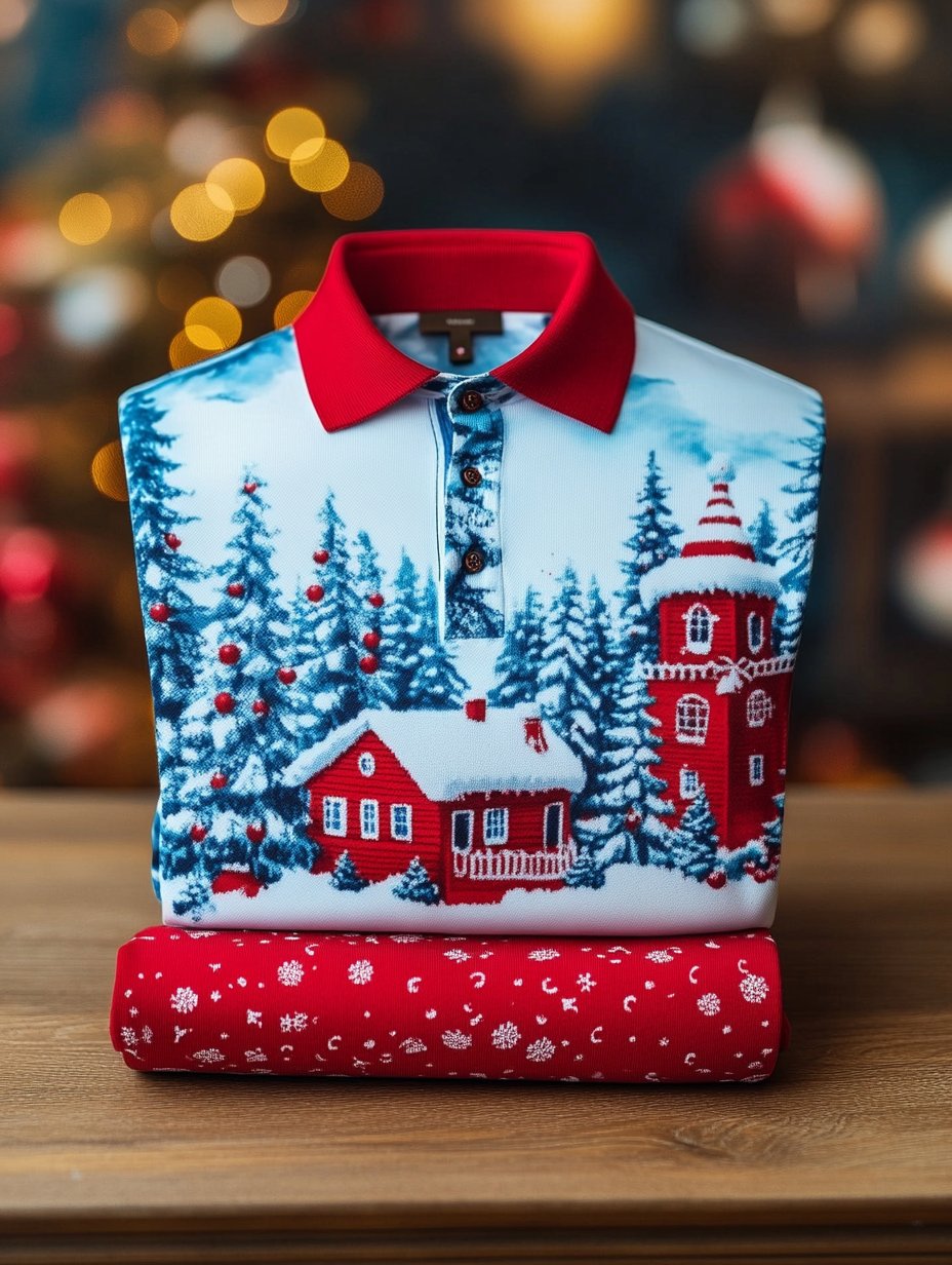 Camisa polo ejecutivo Christmas Snowflake Button de manga larga para hombre