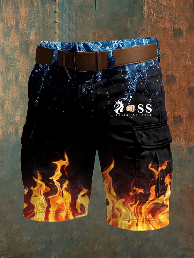 Shorts retro Letter estampado Multi-bolsillo Design Cargo para hombre