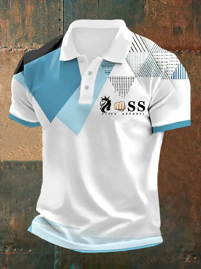 Camisa polo retro Letter estampado casual para hombre