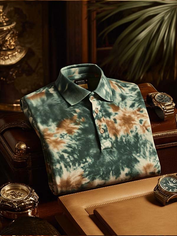 Camisa polo ejecutivo casual Tie-Dye Button de manga corta para hombre