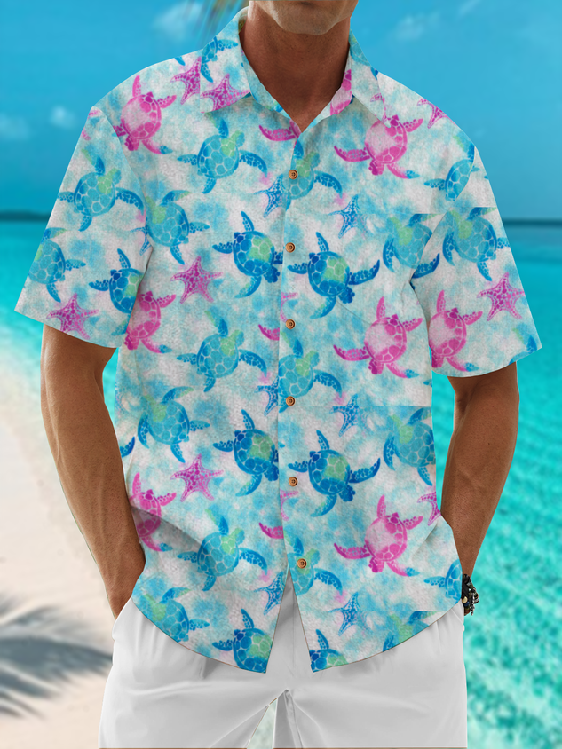 Camisa Moisture Wicking Turtle Chest Pocket Hawaiian