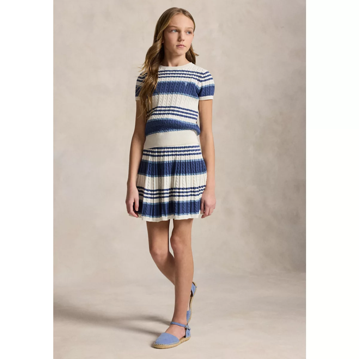 Girls 7-16 Striped Cable Cotton Sweater & Skirt - 1