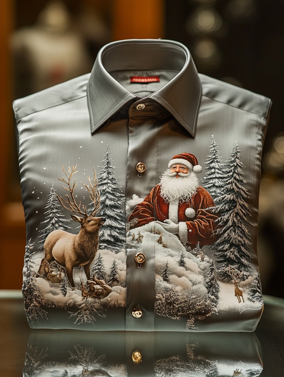 Camisa Christmas satén Luxe de manga larga con botones para hombre
