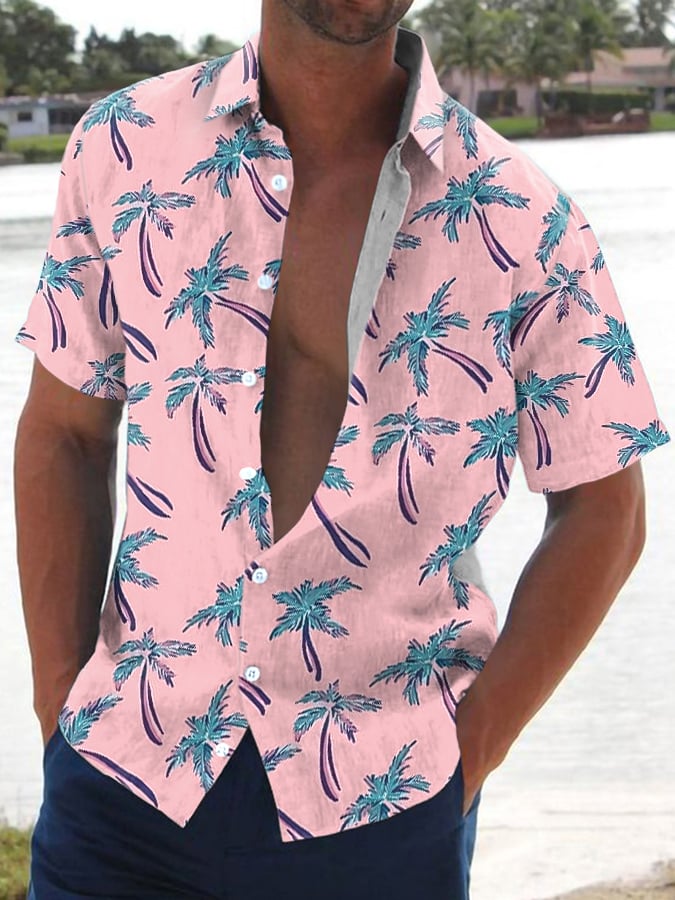 Camisa Coconut Tree estampado de manga corta casual para hombre