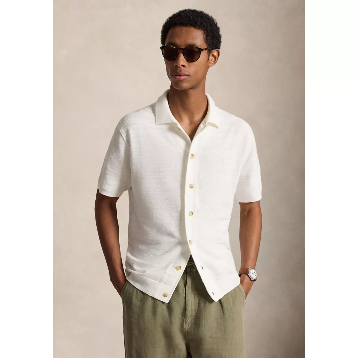 Men's Cotton-Linen Short-Sleeve Cardigan - 5