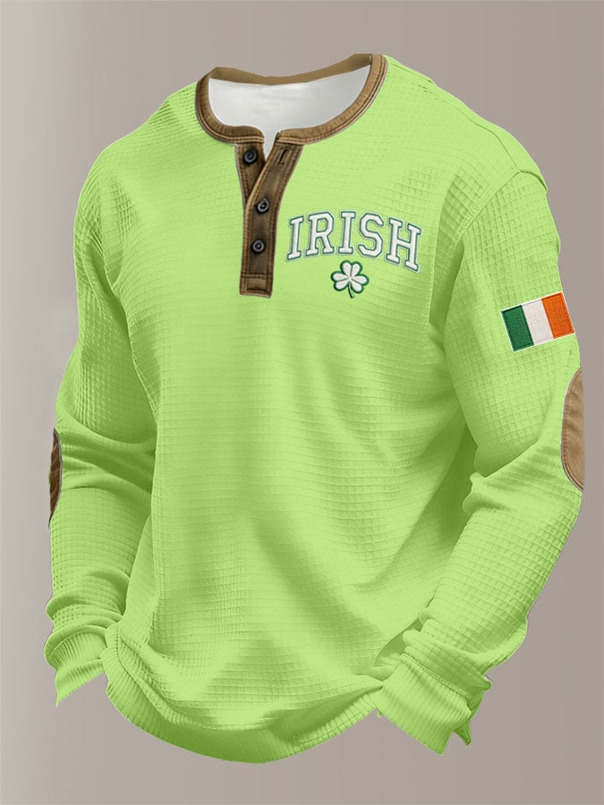 Camisa casual Saint Patrick's Day Clover Henley para hombre