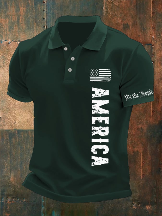 Camisa polo American Flag estampado para hombre