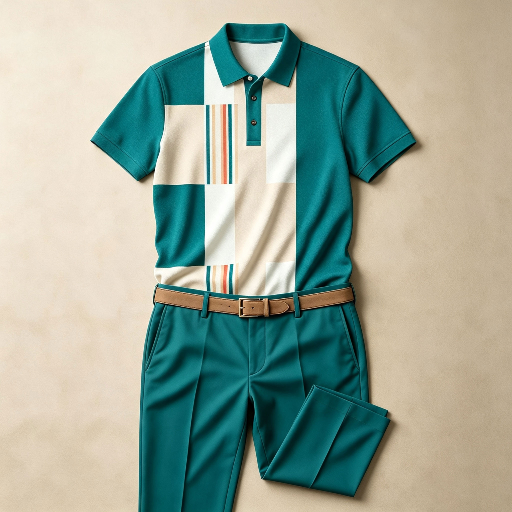 para hombre Color-Blocked de manga corta camisa polo and Long pantalón conjunto de dos piezas