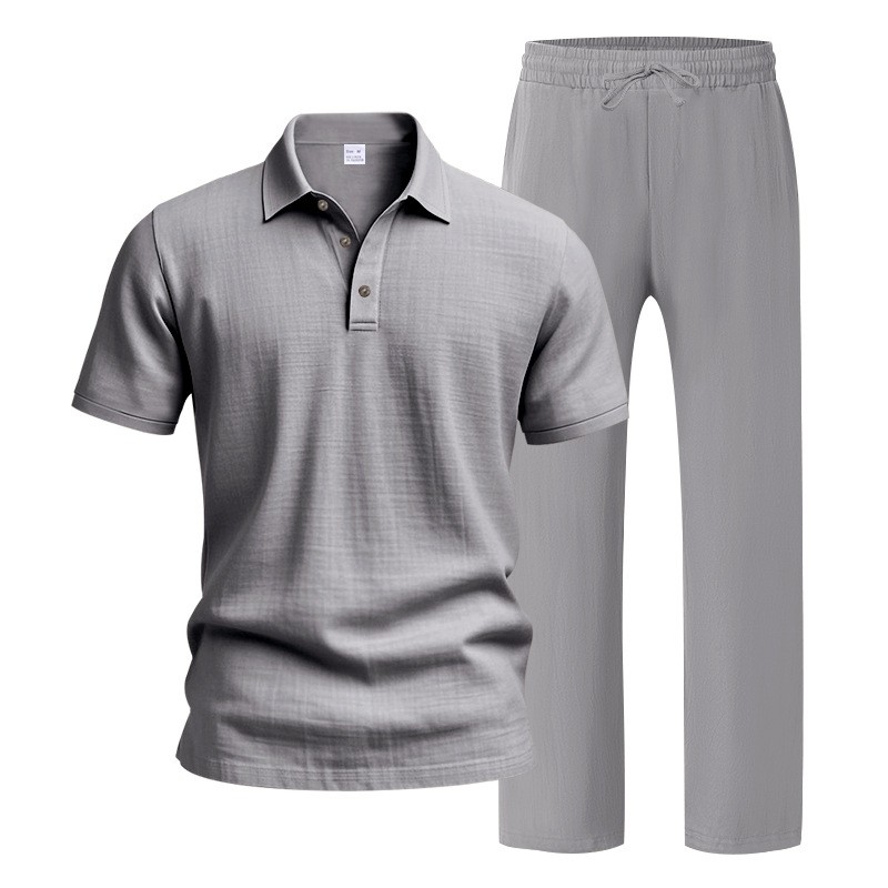 Conjunto de dos piezas de lino Beach , casual de manga corta con botones camisa and holgado Long pantalón Set, Lightweight transpirable Summer Outfit, Relaxed Fit Drawstring Loungewear for Vacation Travel Resort para uso diario Wear Comfortable elegante para hombre