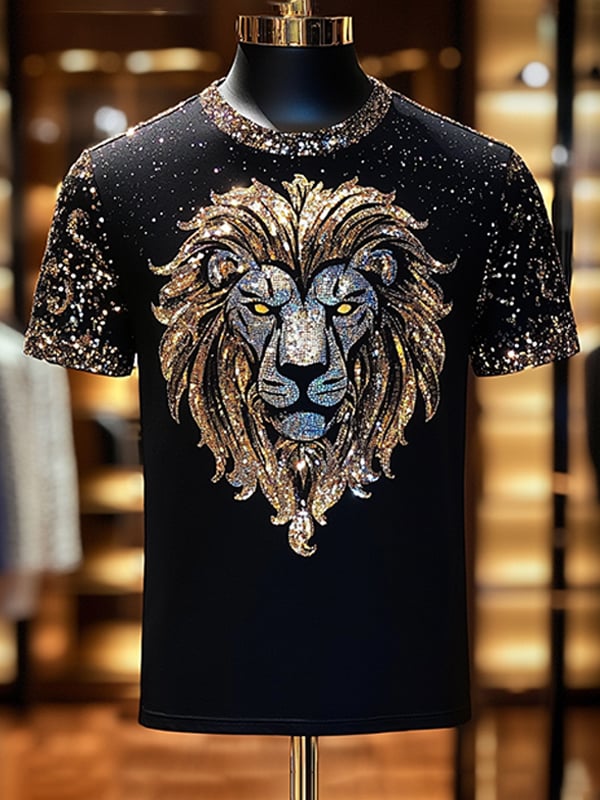 Camiseta ejecutivo Lion Sequin estampado de manga corta para hombre