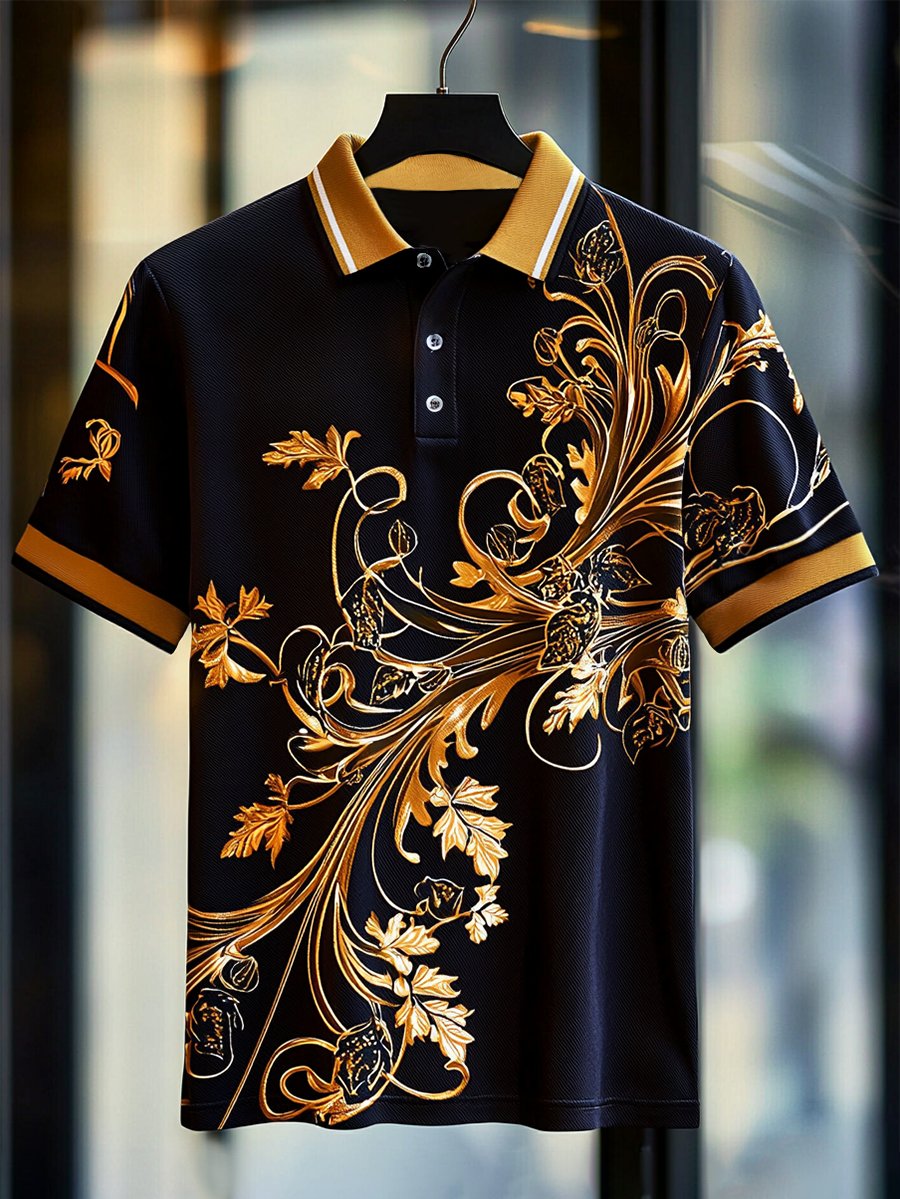 Camisa polo casual Festival Court estampado Button de manga corta para hombre