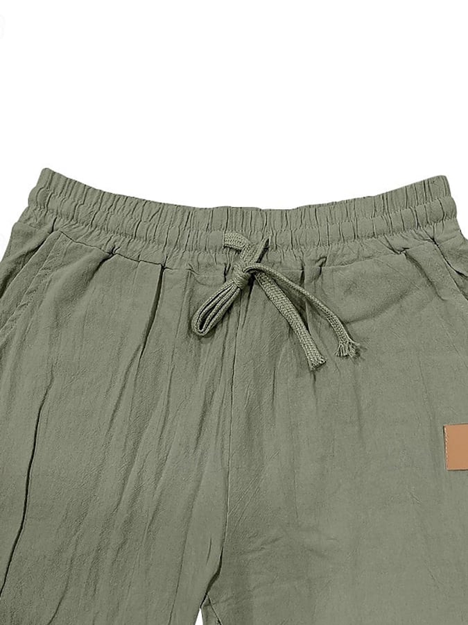 Pantalón Drawstring Elastic Waist Straight de color sólido Comfortable And transpirable para exterior Vacation Beach Vacation casual para hombre