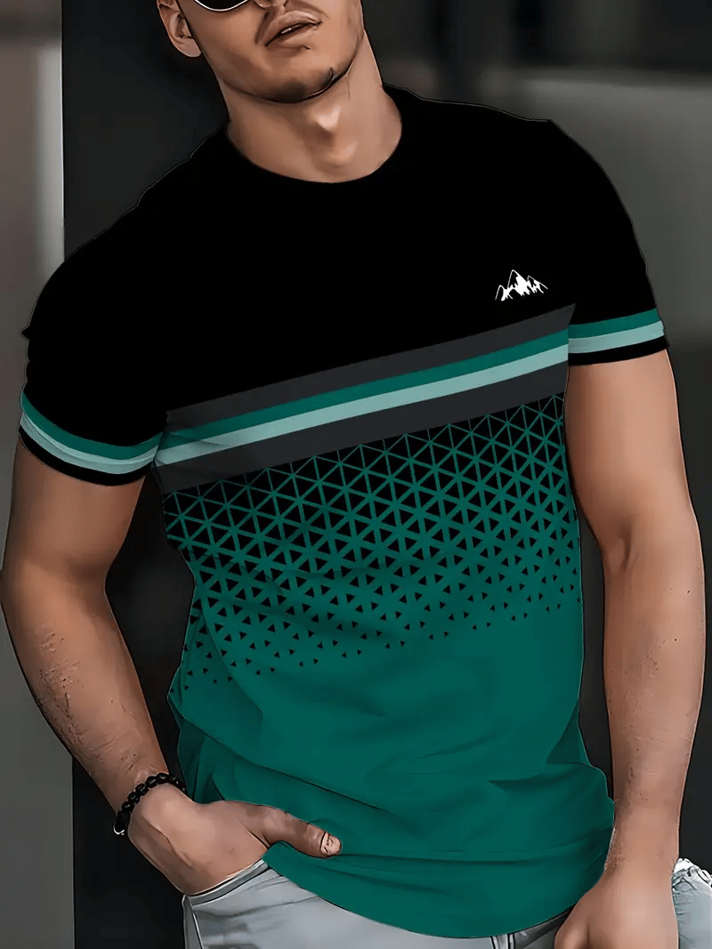 Camiseta ejecutivo rayas Logo estampado de manga corta para hombre