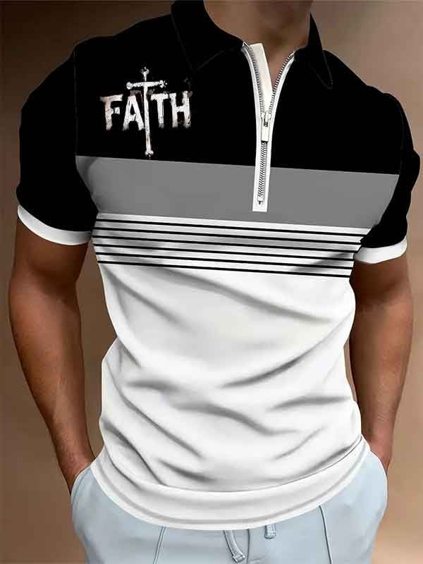 Camisa polo ejecutivo casual a rayas Button de manga corta para hombre