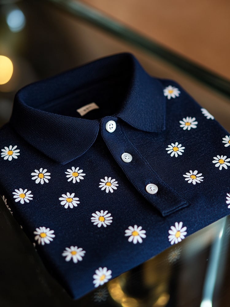 Camisa polo ejecutivo casual Daisy Button de manga corta para hombre