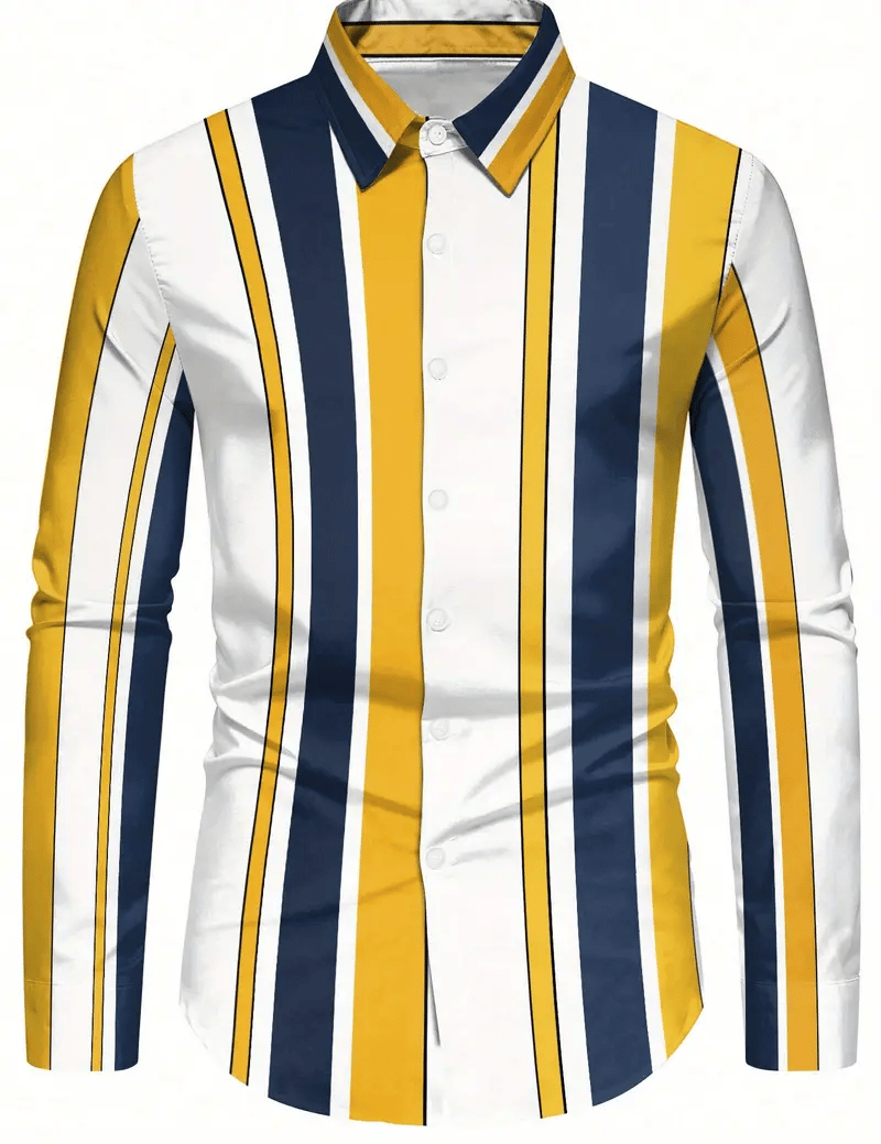 Camisa rayas estampado ejecutivo de manga larga para hombre