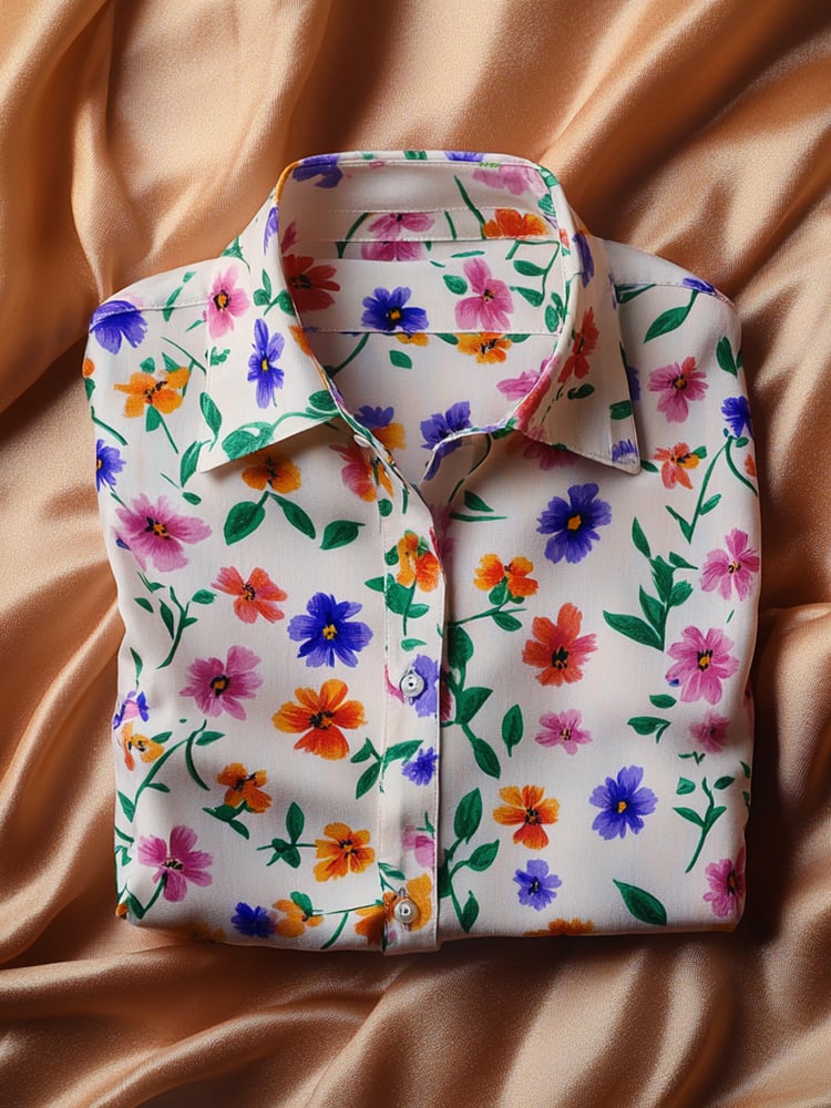 Camisa satén Luxe estampado de manga corta Button para hombre
