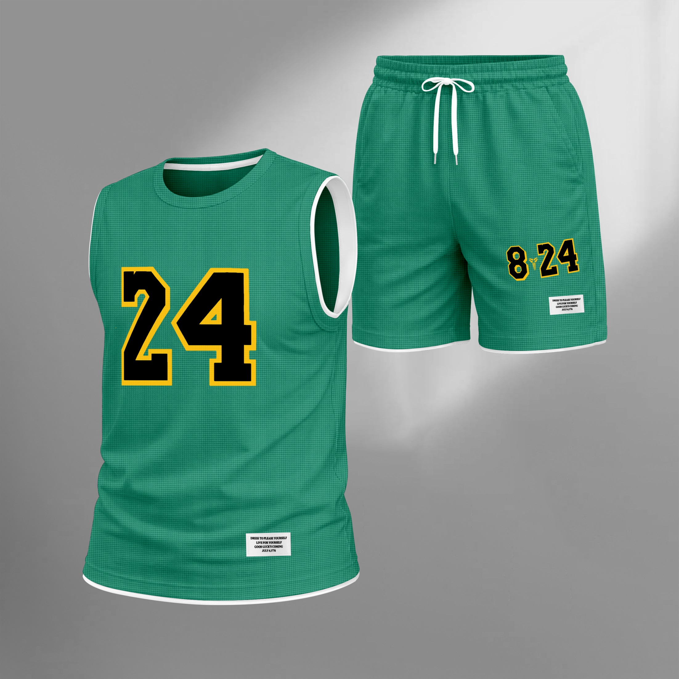 Shorts Number 24 Graphic estampado Summer Set Sleeveless Tank Top & Matching Outfit, Basketball Style Double Number estampado Lightweight casual Streetwear Athletic Set for Everyday & para trabajoout para hombre