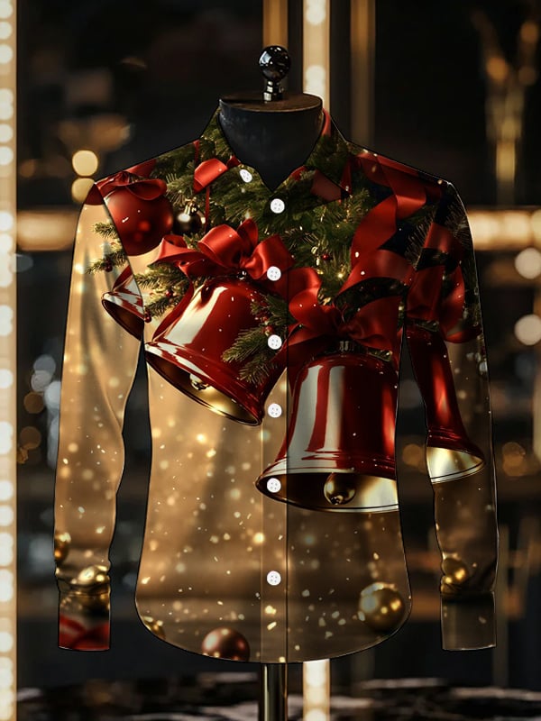 Camisa de lujo Romantic Christmas estampado de manga larga para hombre