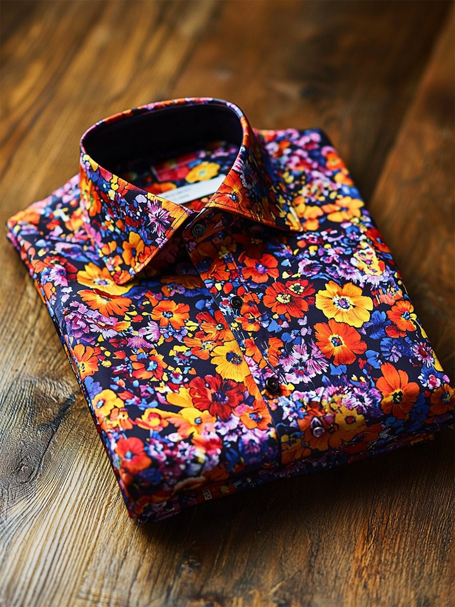 Camisa satén Luxe hawaiano estampado de manga corta Button para hombre