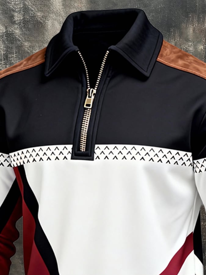 Sudadera retro en bloques de color estampado cierre para hombre