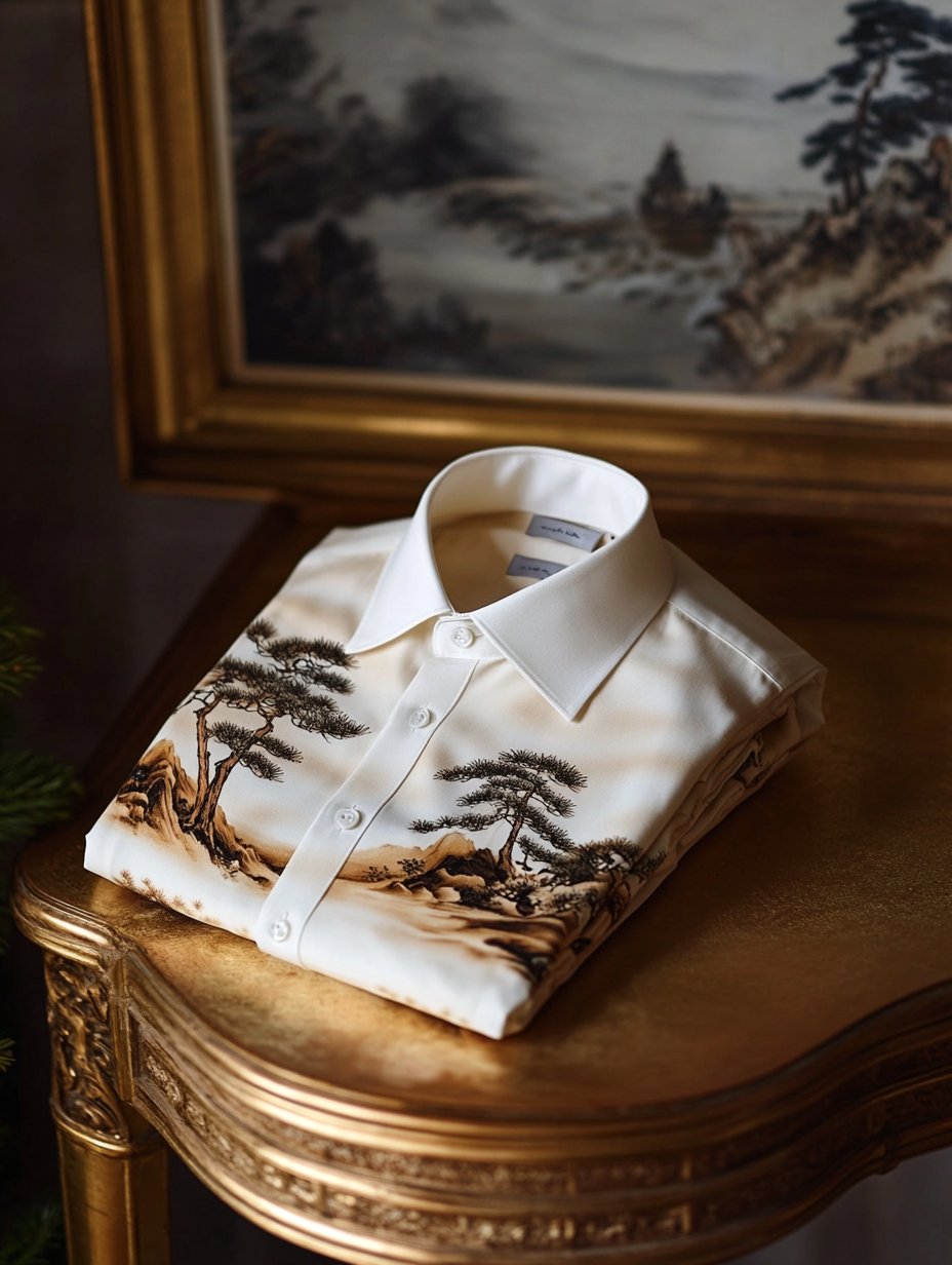 Camisa de lujo clásico Ukiyo-e de manga larga para hombre