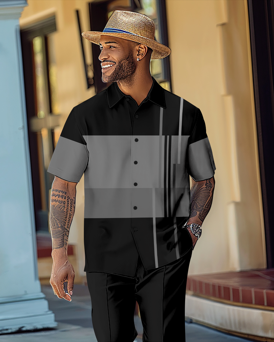Camisa Gradient en bloques de color de manga corta Walking Suit 1143 para hombre