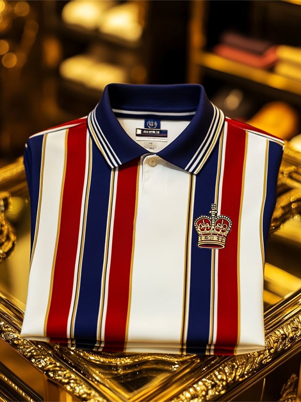 Camisa polo ejecutivo rayas Logo con botones de manga corta para hombre