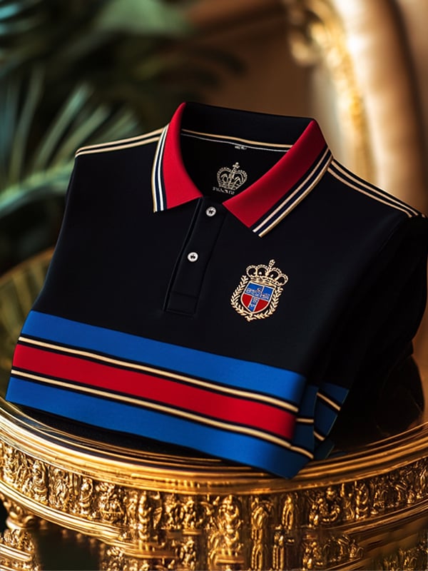 Camisa polo ejecutivo rayas Logo con botones de manga corta para hombre
