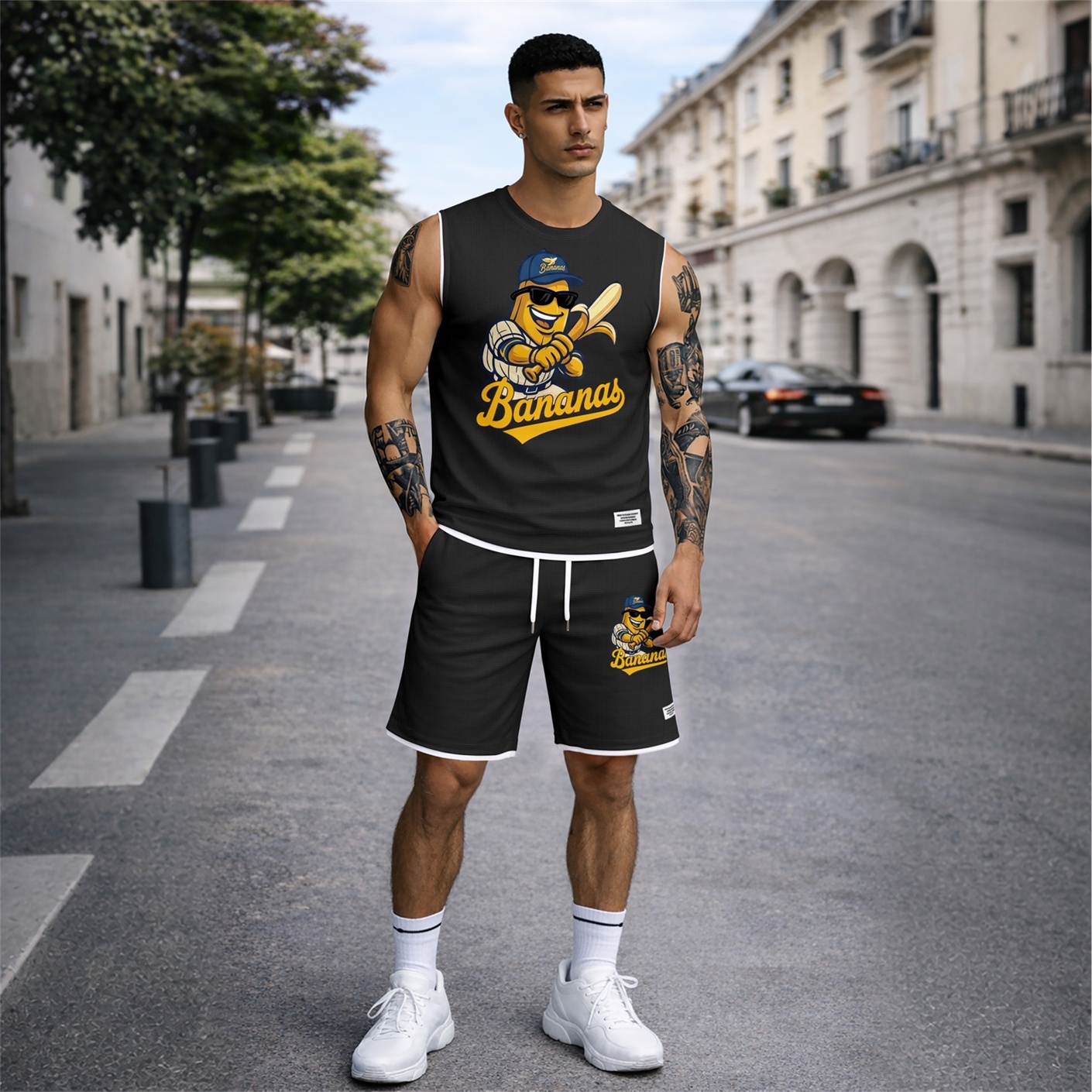 Shorts Summer Graphic Tank Top Set, 2 Piece casual Sleeveless Outfit, Regular Fit Matching Set with Comfortable shorts, Trendy Streetwear Clothing for para uso diario Wear Vacation Beach Gym para hombre