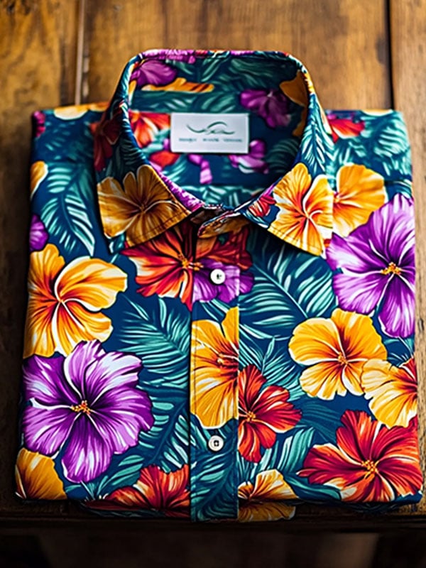 Camisa Beach Vacation floral de manga corta para hombre