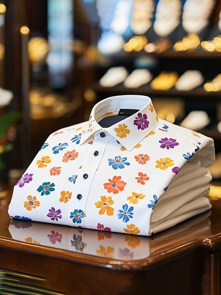 Camisa ejecutivo casual floral solapa de manga corta para hombre