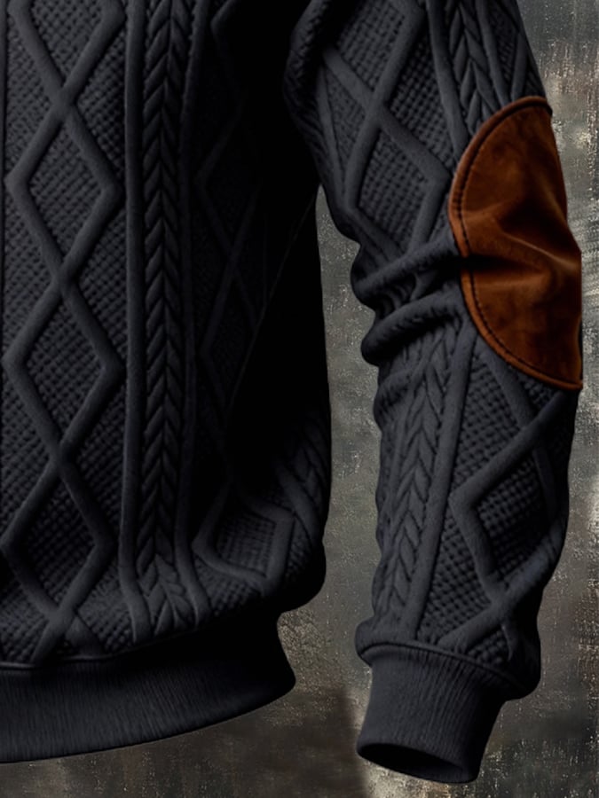 Sudadera retro jacquard texturizado Patchpara trabajo Comfortable Color-Blocked con cierre para hombre